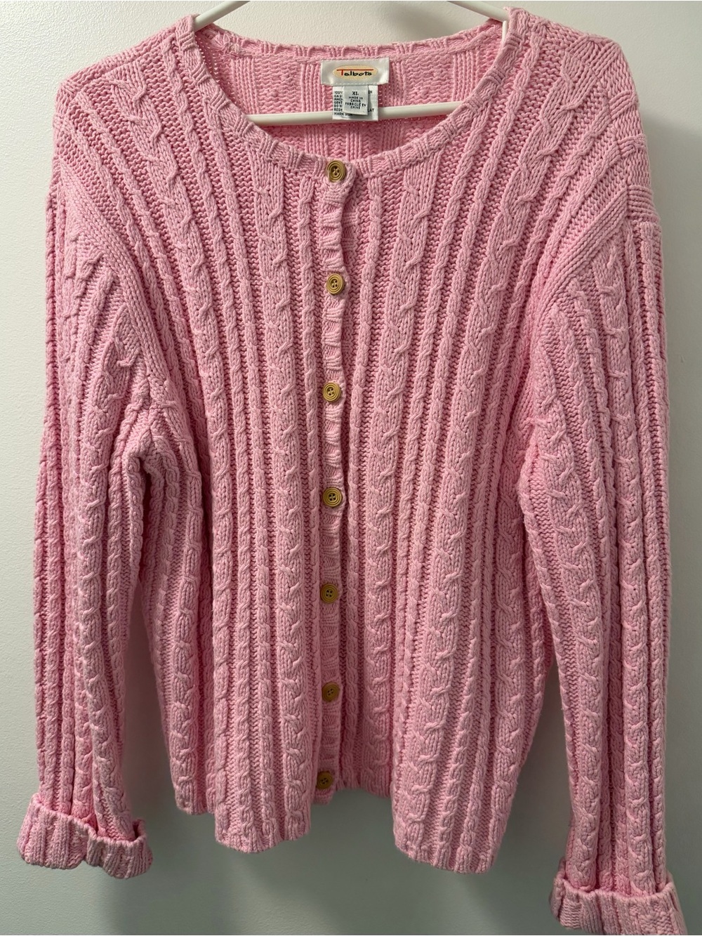Vintage Classic Talbots Pink Cable-Knit Cardigan in XL